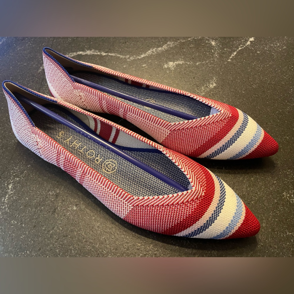 Rothy’s, The Point, 9, red, white and blue striped.